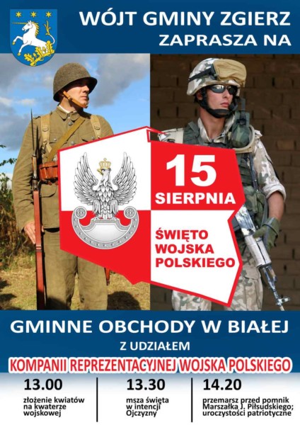 Święto Wojska Polskiego 2016 plakat zapraszający na uroczystości w Białej 15 VIII od godziny 13 (c) Urząd Gminy Zgierz