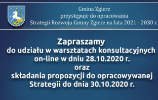 Zaproszenie do udziału w procesie konsultacyjnym opracowywanej Strategii Rozwoju Gminy Zgierz na lata 2021-2030, realizowanym w formie warsztatów on-line, w dniu 28 października 2020 r.